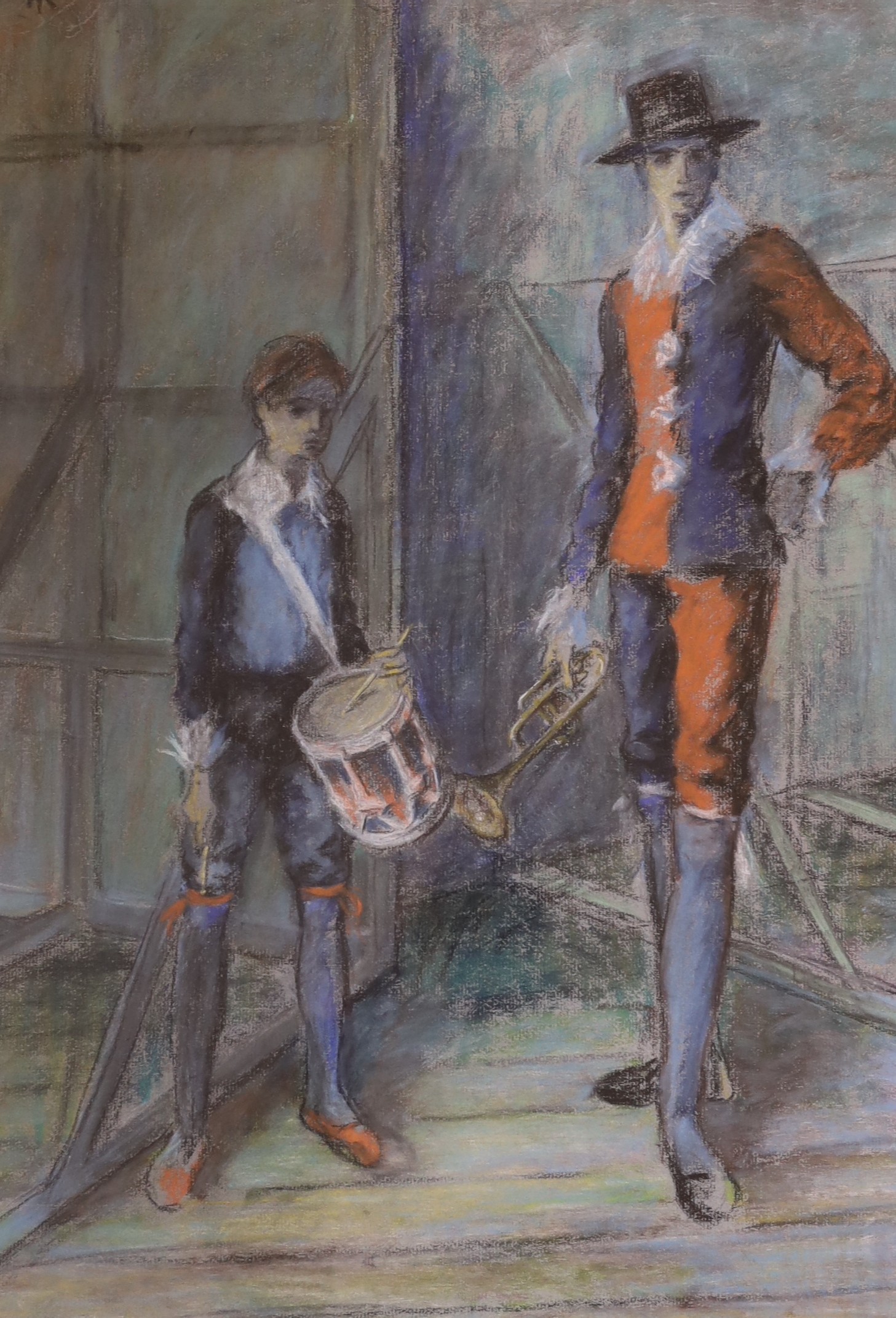 FR, pastel, Study of two musicians, monogrammed, 58 x 40cm